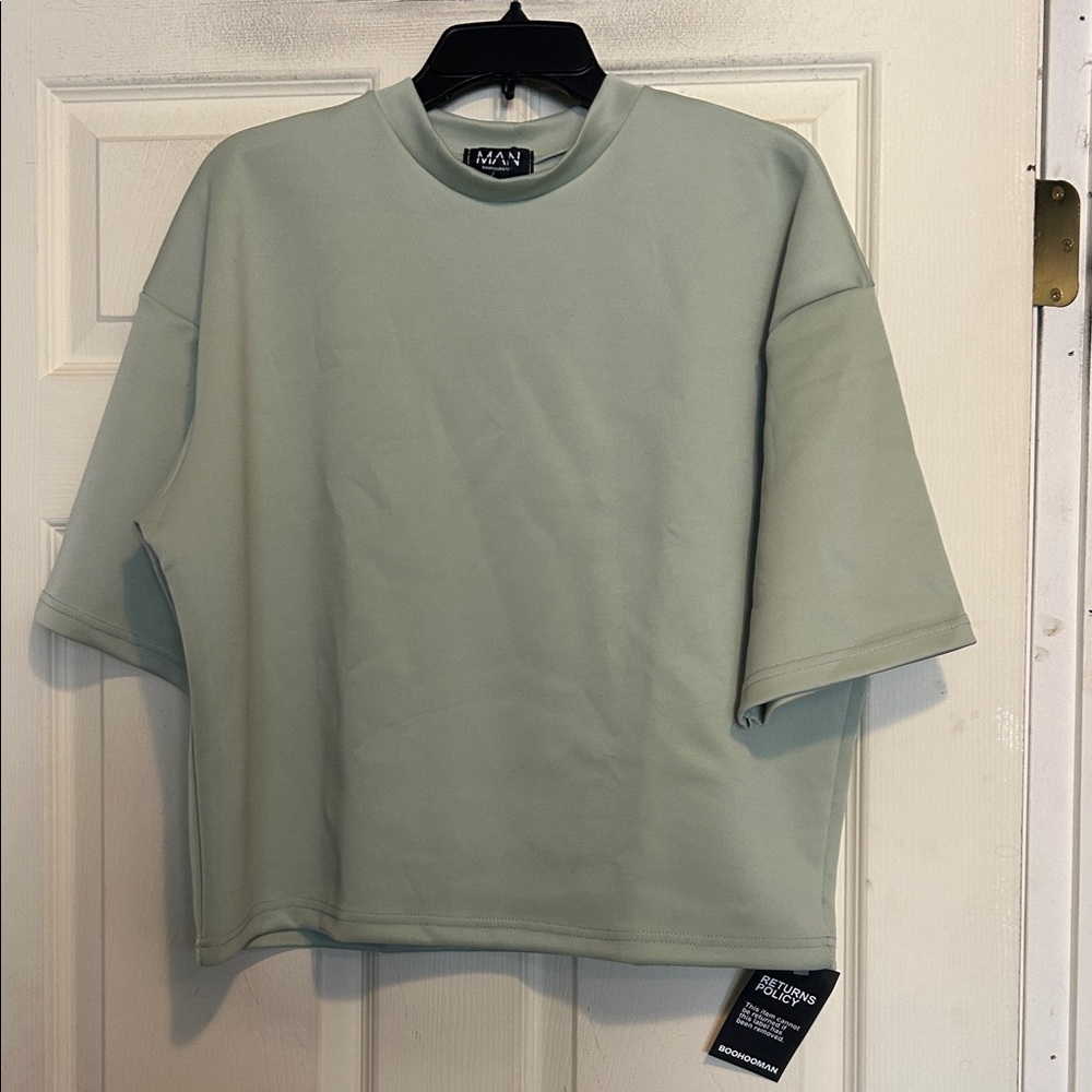 BoohooMAN Sage Green Scuba Material Oversized Shirt Size XS
